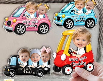 Drive Safe Daddy Visor Clip, Custom Baby Face Gift For Dad, Personalized Kids Photo Car Clip, Fathers Day Gift From Kids