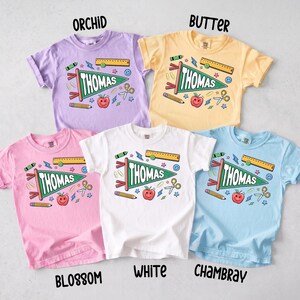 Personalized Pennant Flag Name Shirt, Back to School Shirt for Boy Girl, Custom Kid Name Shirt, First Day of Kindergarten Preschool image 2