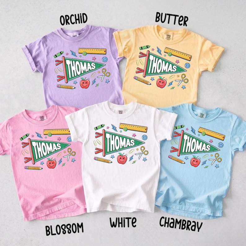 Personalized Pennant Flag Name Shirt, Back to School Shirt for Boy Girl, Custom Kid Name Shirt, First Day of Kindergarten Preschool image 2