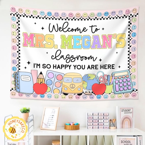 Welcome to Classroom Tapestry, Custom Name Teacher Tapestry, Classroom Decor, Welcome To Class Banner, Teacher Gifts, Back To School