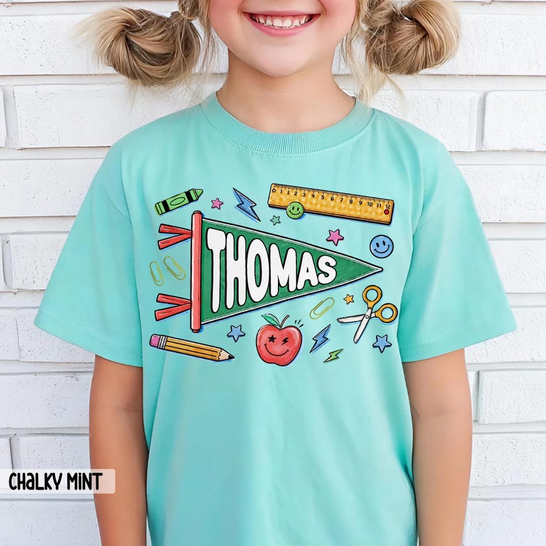 Personalized Pennant Flag Name Shirt, Back to School Shirt for Boy Girl, Custom Kid Name Shirt, First Day of Kindergarten Preschool image 11
