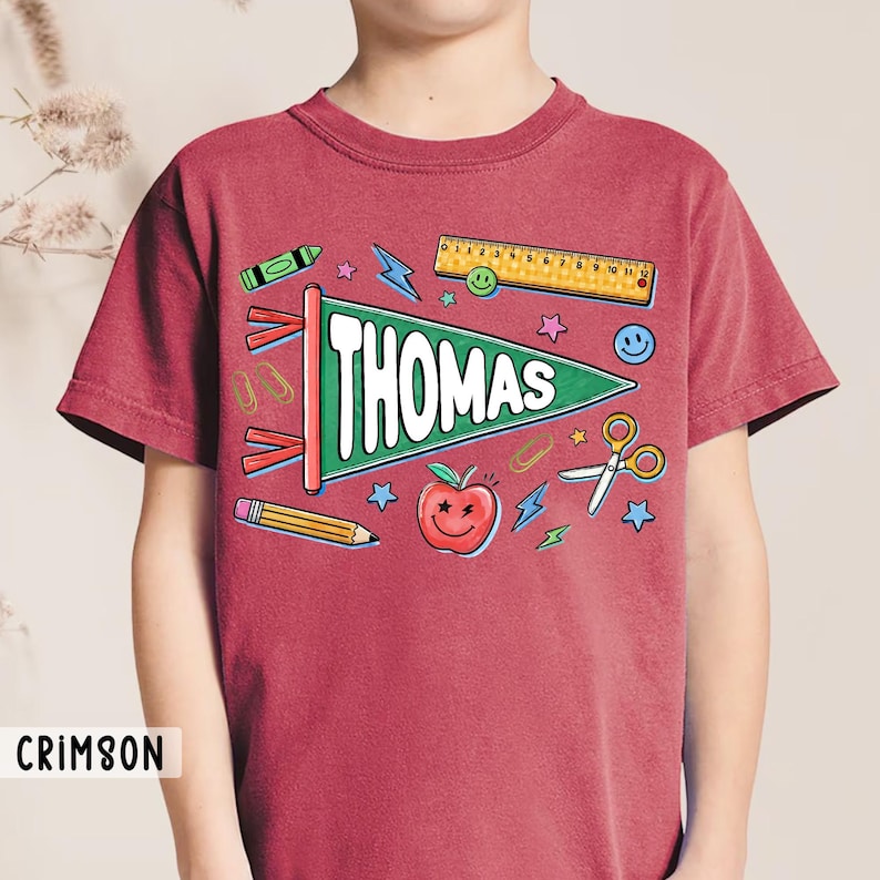 Personalized Pennant Flag Name Shirt, Back to School Shirt for Boy Girl, Custom Kid Name Shirt, First Day of Kindergarten Preschool image 7