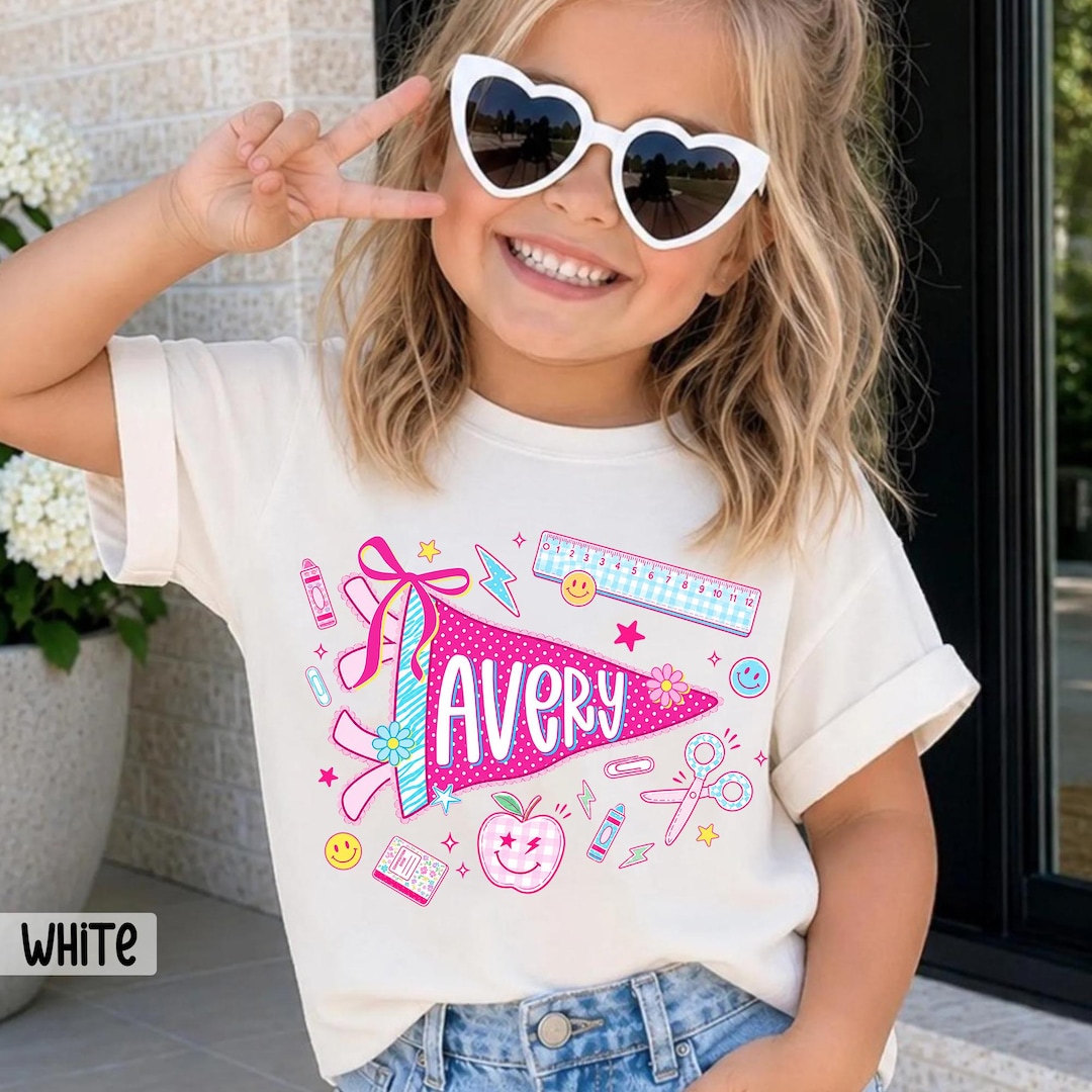 Personalized Name Back To School Kids Shirt, Pennant Girl Toddler Shirt, Girls First Day O