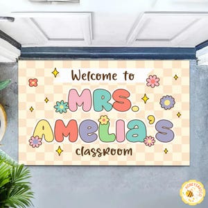 Personalized Teacher Doormat, Classroom Decors, Back To School Gifts For Teacher, Custom Name Welcome To Classroom Mat, Teacher Name Rug