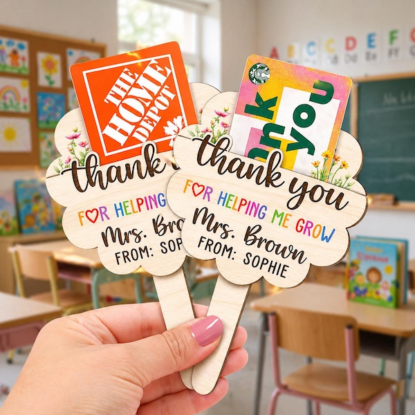 Personalized Teacher Gift Card Holder, Teacher Appreciation Gift, End Of Year Teacher Gifts, Thank You Gift Card Holder, Teacher Plant Sign