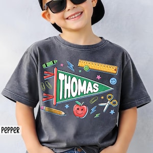 Personalized Pennant Flag Name Shirt, Back to School Shirt for Boy Girl, Custom Kid Name Shirt, First Day of Kindergarten Preschool image 10
