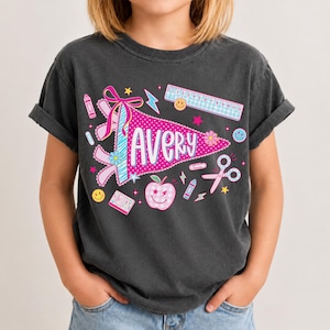 Personalized Name Back To School Kids Shirt, Pennant Girl Toddler Shirt, Girls First Day Of School Tee, School Toddler Gift image 8