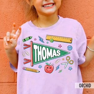 Personalized Pennant Flag Name Shirt, Back to School Shirt for Boy Girl, Custom Kid Name Shirt, First Day of Kindergarten Preschool image 8