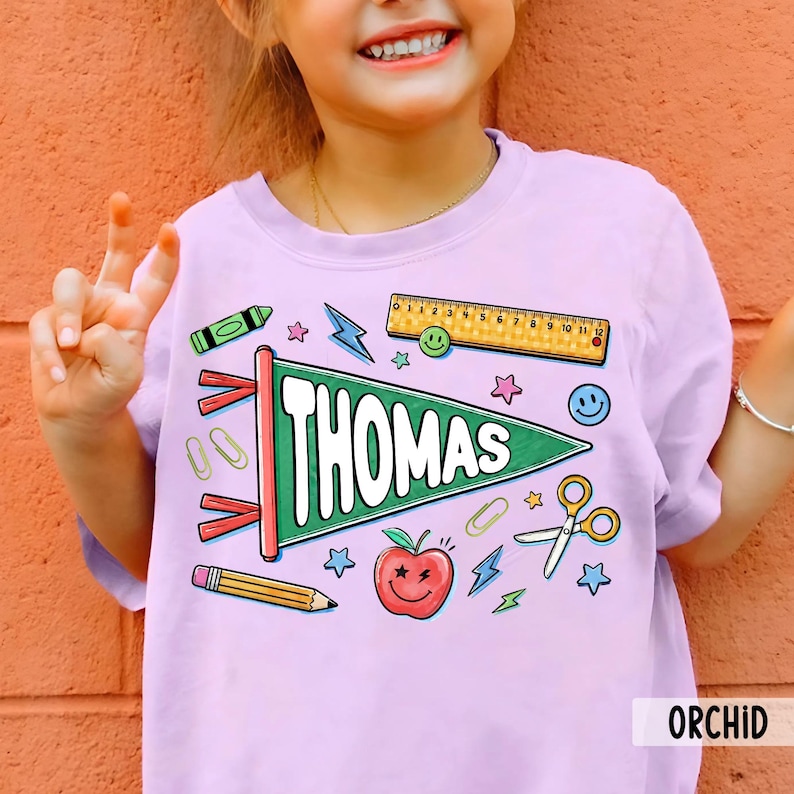 Personalized Pennant Flag Name Shirt, Back to School Shirt for Boy Girl, Custom Kid Name Shirt, First Day of Kindergarten Preschool image 8