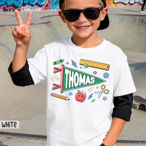 Personalized Pennant Flag Name Shirt, Back to School Shirt for Boy Girl, Custom Kid Name Shirt, First Day of Kindergarten Preschool image 6