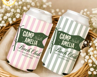 Camp Bachelorette Can Coolers, Camping Bachelorette Party Drink Holder, Bridal Shower Gifts, Camp Crew Party Favors, Bach Club Decor