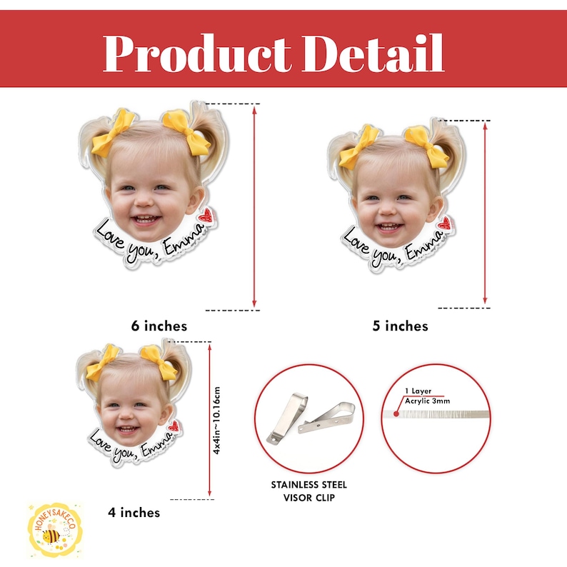Personalized Baby Face Photo Car Visor Clip, Fathers Day Gift for Dad, Custom Kids Photo Visor Clip, Drive Safe Daddy Gift, Gift For Husband image 6