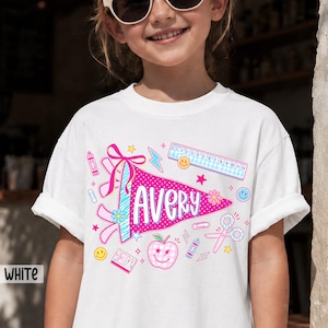 Personalized Name Back To School Kids Shirt, Pennant Girl Toddler Shirt, Girls First Day Of School Tee, School Toddler Gift image 10