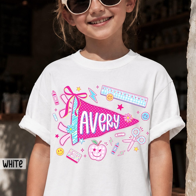 Personalized Name Back To School Kids Shirt, Pennant Girl Toddler Shirt, Girls First Day Of School Tee, School Toddler Gift image 10