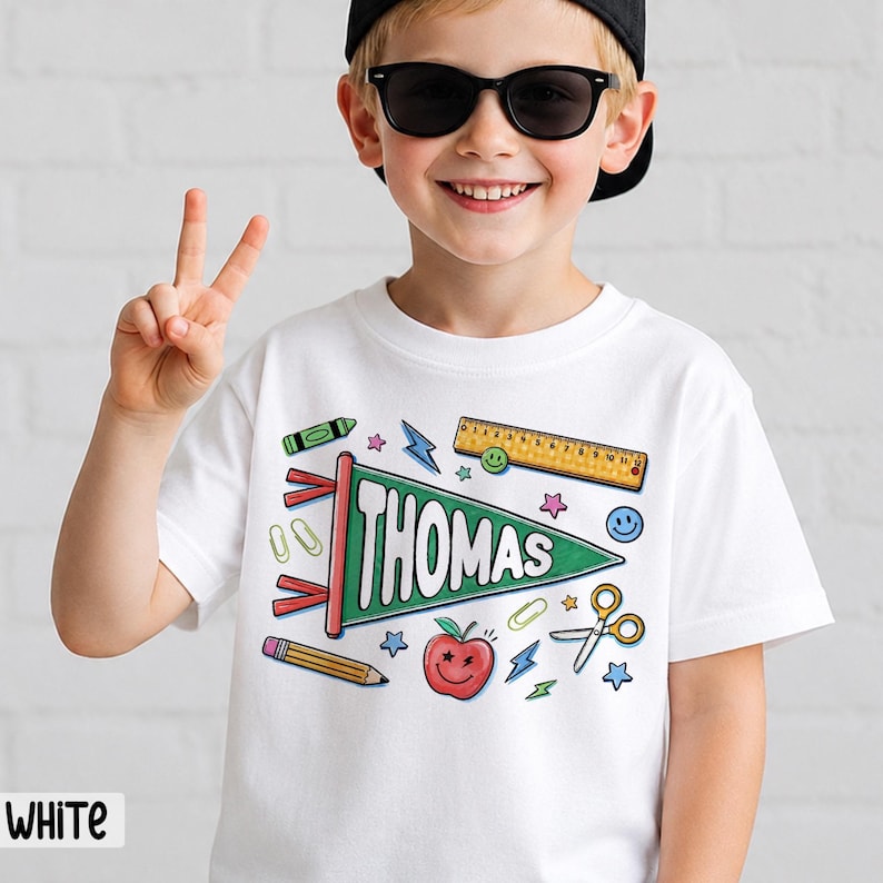 Personalized Pennant Flag Name Shirt, Back to School Shirt for Boy Girl, Custom Kid Name Shirt, First Day of Kindergarten Preschool image 4