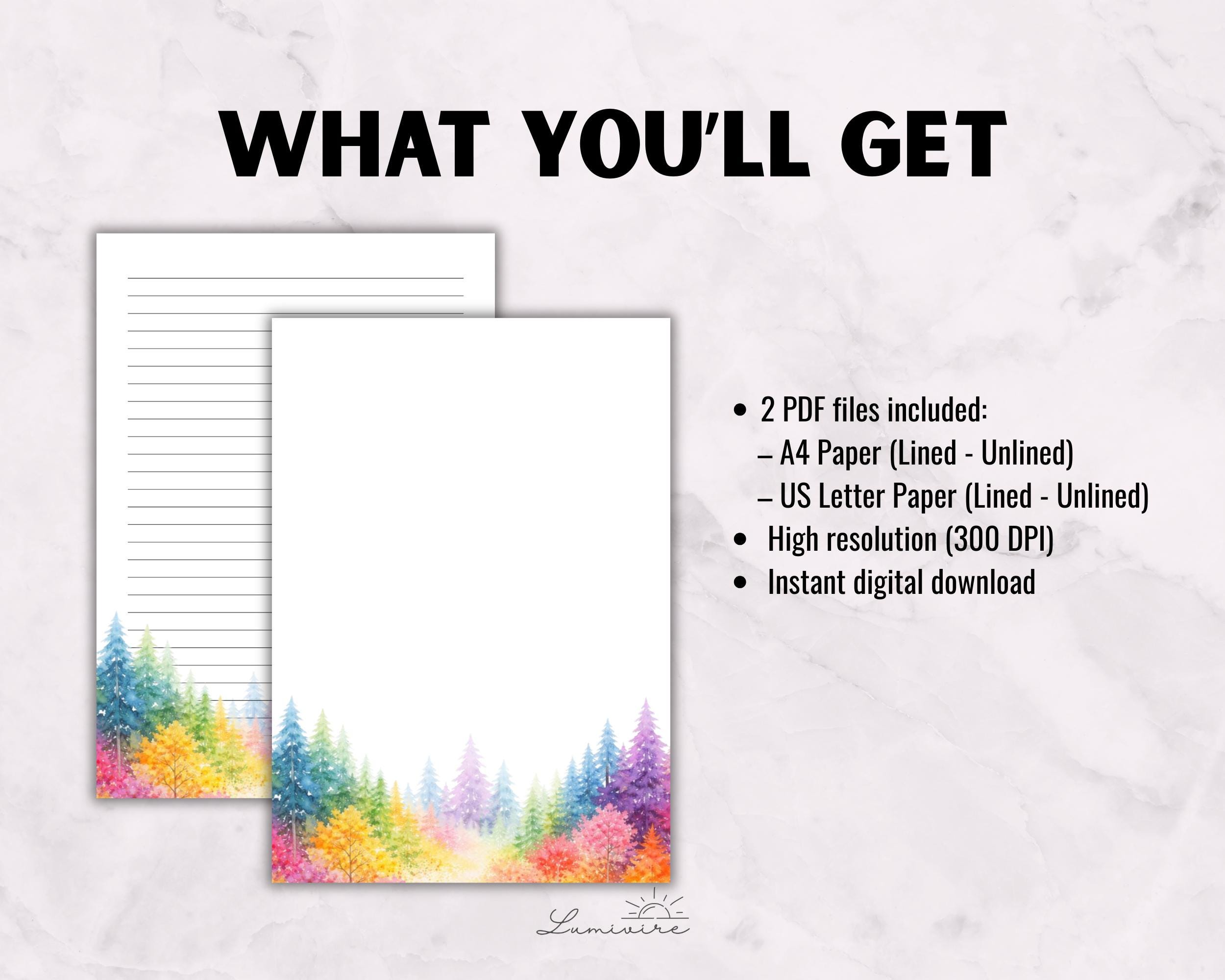 Printable Lined Writing Paper | Colorful Forest Stationery | Watercolor ...