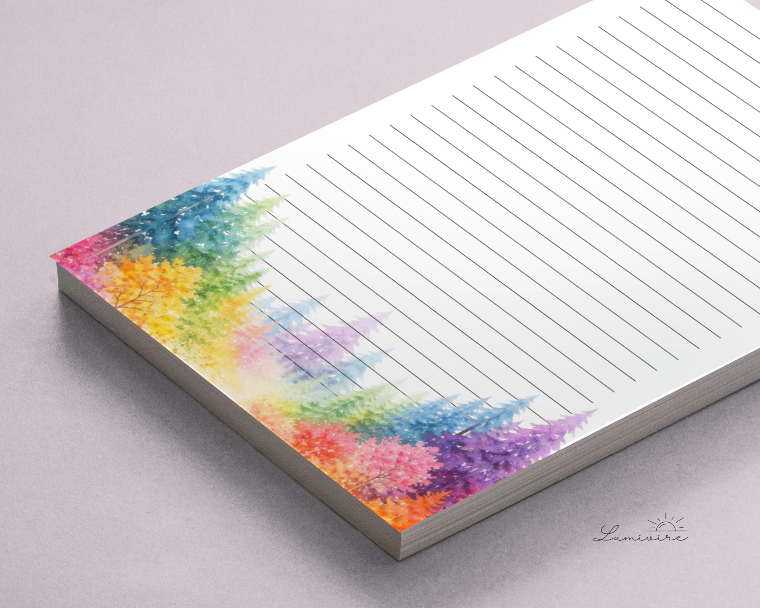 Printable Lined Writing Paper | Colorful Forest Stationery | Watercolor ...