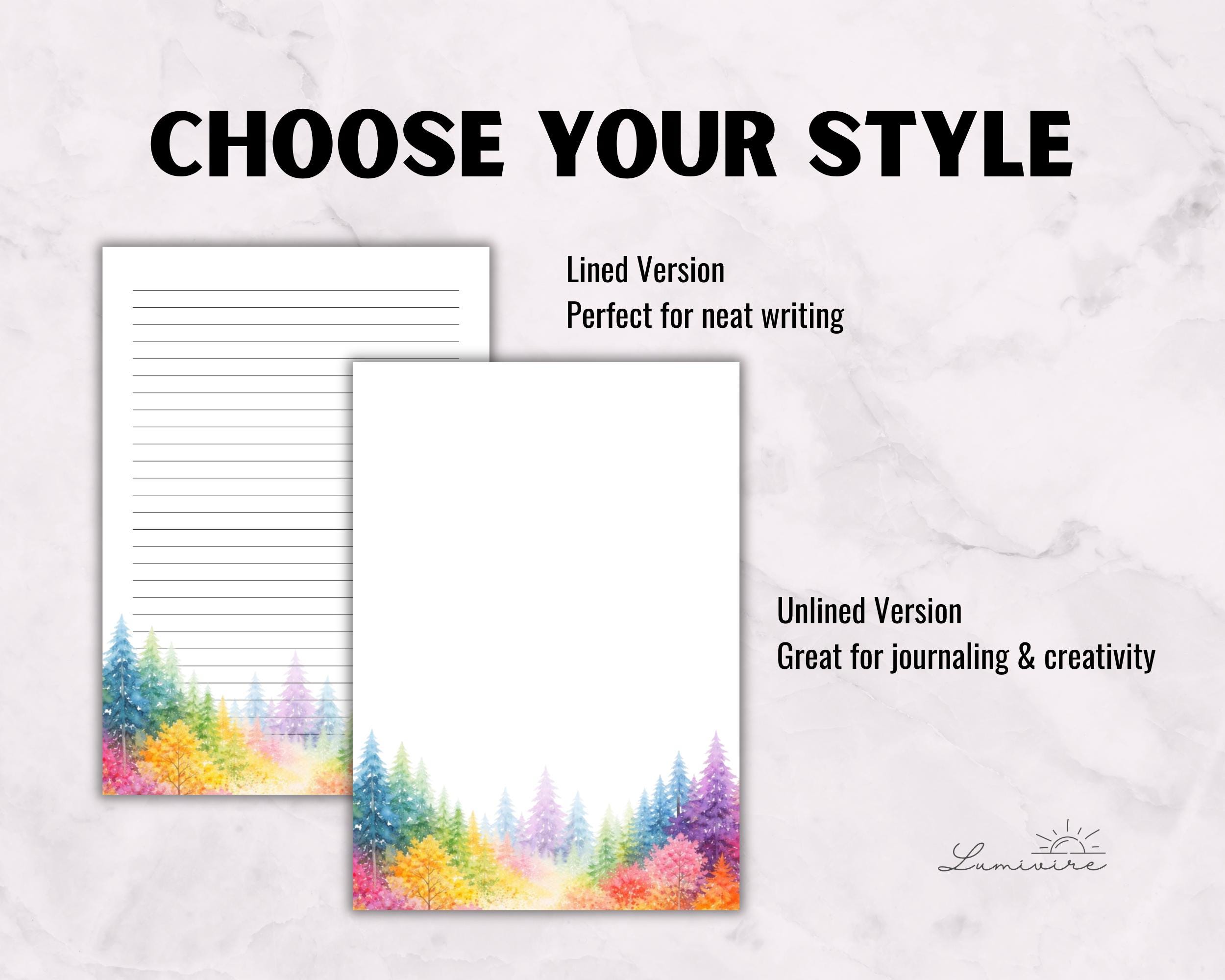 Printable Lined Writing Paper | Colorful Forest Stationery | Watercolor ...