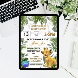 Invitación digital para baby shower del Rey León