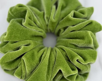 Oversized Velvet Scrunchie | Matcha Green, Chunky Hair Tie for Thick Hair