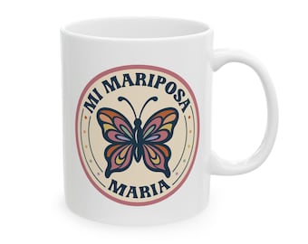 Mi Mariposa Butterfly Mug - Retro Spanish Gift, Cute Daughter Coffee Cup, Vintage Style Ceramic Mug, Sweet Kids Keepsake (11oz & 15oz)