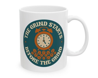 Retro Alarm Clock Ceramic Coffee Mug - Funny Morning Routine Gift