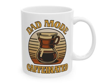 Dad Mode Caffeinated Mug - Retro Pour Over Coffee Mug for Dads - Funny Father Gift - Parent Life Coffee Cup - Vintage Style Dad Mug