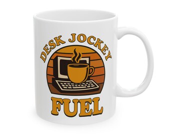 Desk Jockey Fuel Mug - Funny Office & Programmer Coffee Mug, Retro Work Desk Gift for Coders and Creatives (11oz and 15oz)