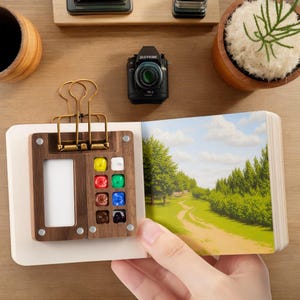 Mini Wood Watercolor Palette: Portable Travel Artist Palette