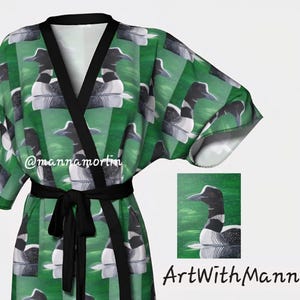 Peignoir kimono huard en soie ou polyester, oeuvre d'art d'oiseau unique à porter