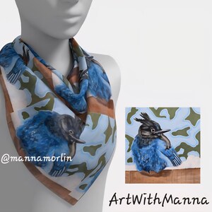 Steller's Jay Square Scarf in Silk or Polyester, Elegant Wearable Bird Art
