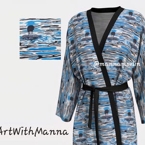 Peignoir Plongeon huard sur le lac en soie ou polyester, oeuvre d'art d'oiseau unique à porter