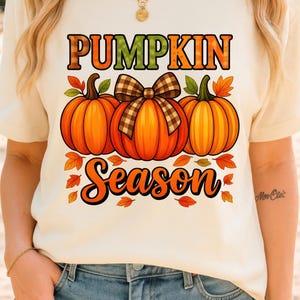 Pumpkin Season Png, Fall Pumpkins With Gingham Bow Sublimation Design, Cute Autumn Clipart For T-shirt, Mug, Tote Bag And Cricut Projects