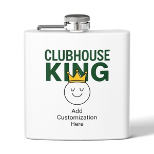 Golf-Themed Stainless Steel Flask, Clubhouse King, Customizable Gift for Golf Lovers, Birthday, Fathers Day, Fun Drinkware