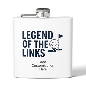 Golf-Themed Stainless Steel Flask, Legend of the Links, Customizable Gift for Golf Lovers, Birthday, Fathers Day, Fun Drinkware