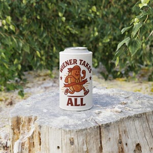 Patriotic Stubby Cooler - &quot;Wiener Takes All&quot; - Perfect for 4th of July, BBQs, and Picnics, Gifts for Beer Lovers, Collectors,