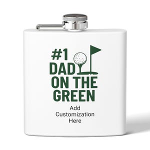 Golf-Themed Stainless Steel Flask, Number 1 Dad on the Green, Customizable Gift for Golf Lovers, Birthday, Fathers Day, Fun Drinkware