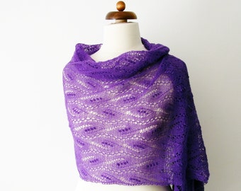 purple lace shawl handknit from fine delicate wool