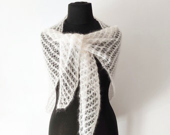 ecru lace bridal shawl handknit in silk and mohair