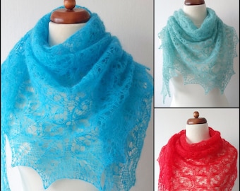 lace shawl with mohair, various colors: red, mint green, turquoise blue