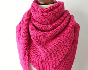 pink triangle scarf and hat set, vegan handknit shawl