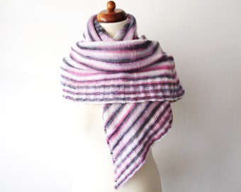 knitted pink black ecru shawl, oversize winter scarf