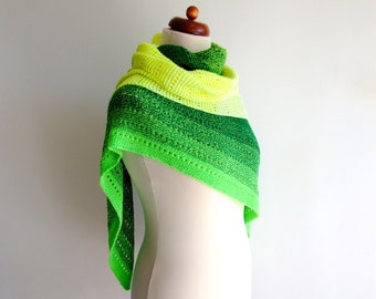 neon yellow green shawl, handknit wrap with cotton