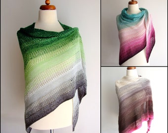 colorful summer shawl handknit in cotton acrylic mix with lace elements