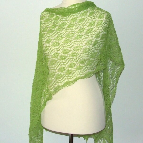 green lace shawl handknit scarf luxury Estonian lace stole