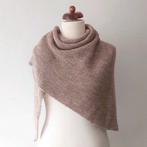 beige shawl handknit in wool and acrylic blend, light and warm unisex winter triangle scarf image 7