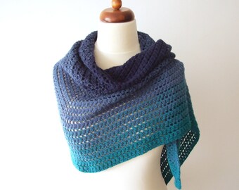 teal blue crochet shawl, vegan friendly