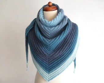 blue shawl, cozy handknit wrap with wool