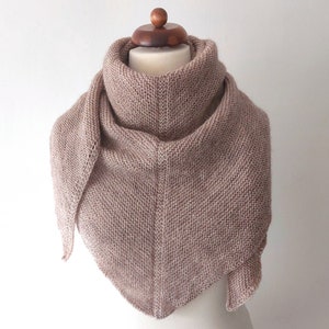 beige shawl handknit in wool and acrylic blend, light and warm unisex winter triangle scarf image 6