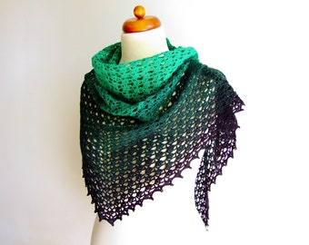 green black ombre crochet shawl, cotton acrylic lace wrap